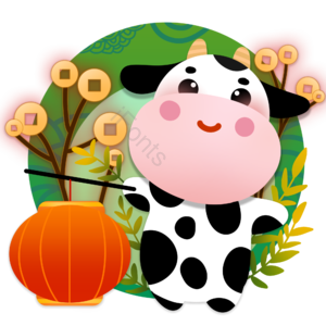 金钱树 灯笼 奶牛 牛年 春节 牛